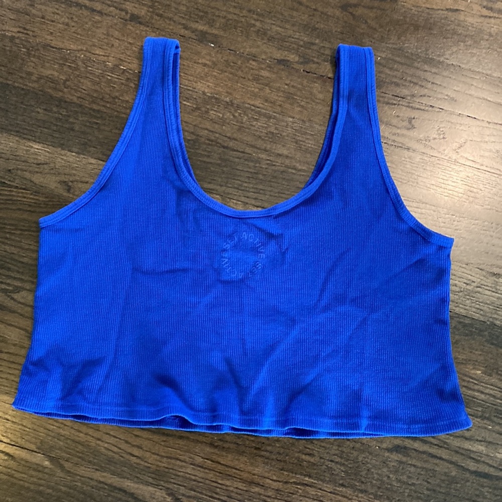 Set Active Blue Ribbed Tank XL EUC Cropped - Picture 4 of 6